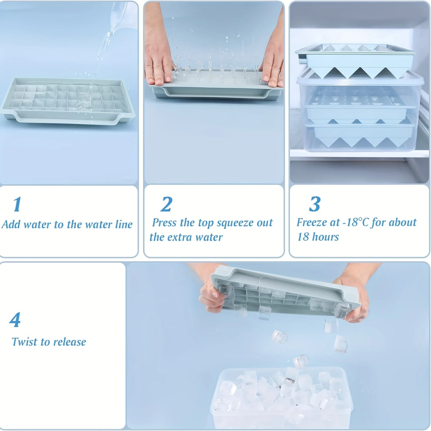 Easy-Release Square Ice Cube Tray Set with Lid - 120 Cubes, 3 Compartments,  Box & Holder - Perfect for Cocktails, Coffee & Soda