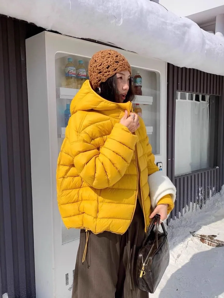 

Loose Casual Women's 95 down Turtle Back Ribs Short Jacket Korean Style Winter New Arrival Warm Knitted Hat Removable Outerwear