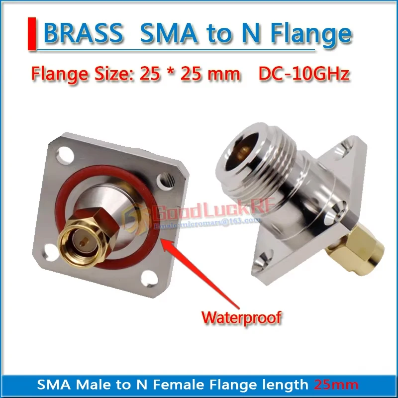 SMA Male to L16 N Female Plug 4 hole Flange Panel Mount Waterproof 25 * 25mm Brass Connector RF Coaxial Adapters DC-10GHz