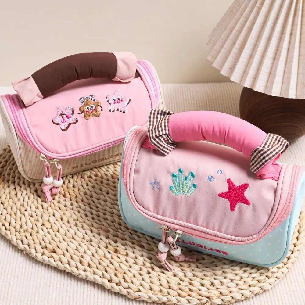 Ручная косметичка большой емкости, многофункциональная эстетичная косметичка с цветными блоками, органайзер для канцелярских принадлежностей ярких цветов