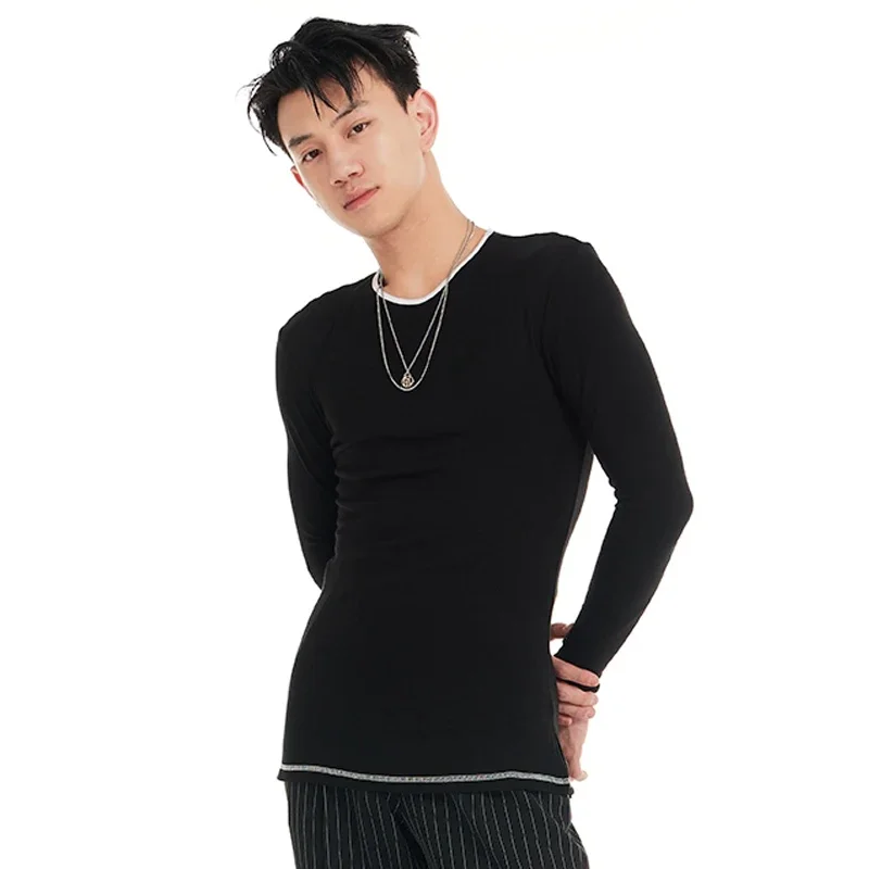 

Мужские черные топы для бальных танцев с длинными рукавами для взрослых, топ для самбы, румбы, латинских танцев, мужская одежда для современных танцев, SL12821