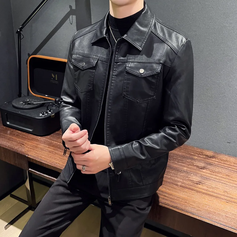 New Fashion Men Slim Fit Motorcycle Leather Jackets Multi-pockets Casual PU Leather Coats Quality Male Autumn Winter Jackets 5XL - Image 5