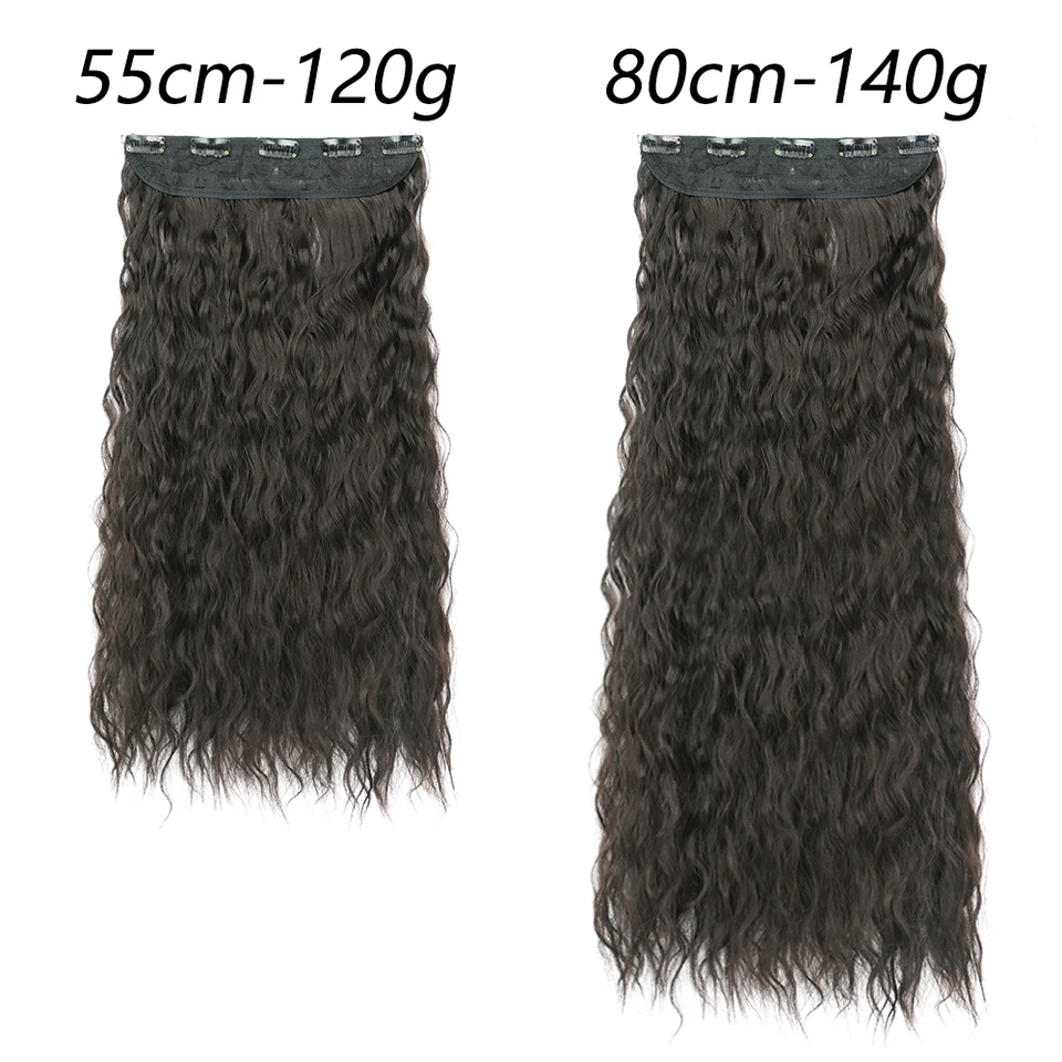 Extensiones de cabello sintético con clip, rizos largos, color marrón oscuro y negro, 80 cm, resistentes al calor 2