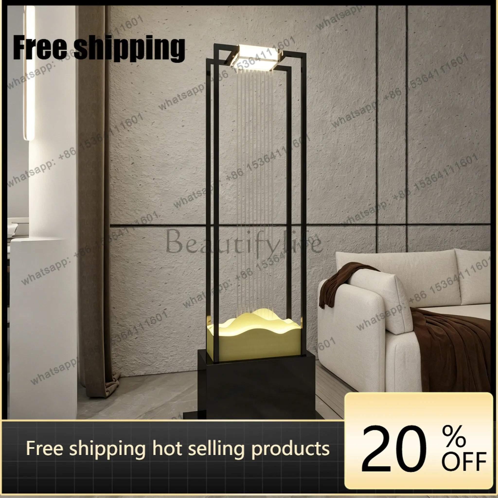 

Wabi-sandy atmosphere floor-to-ceiling luminous making money flowing water ornament indoor stainless steel flower stand