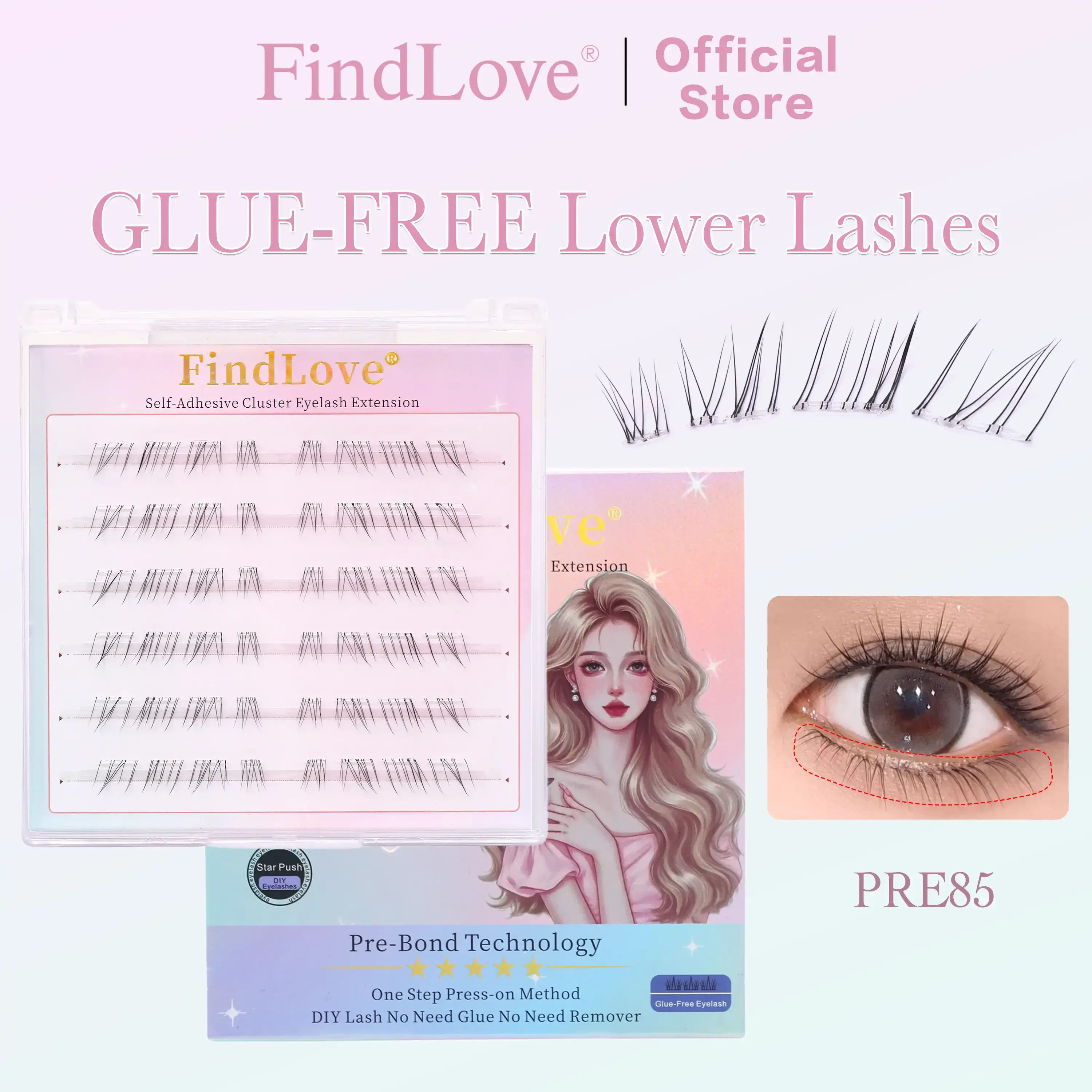 Groothandel hoge kwaliteit handgemaakte doe-het-zelf zelfklevende pre-on mix lengte onderste wimperverlenging met pincet make-up gereedschap lijmvrij