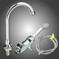 Foot Pedal Valve Faucet Copper Vertical Basin + 1M Flexible Hose and Foot Plate Single Cold Faucet for Bathroom Hospital Hotel