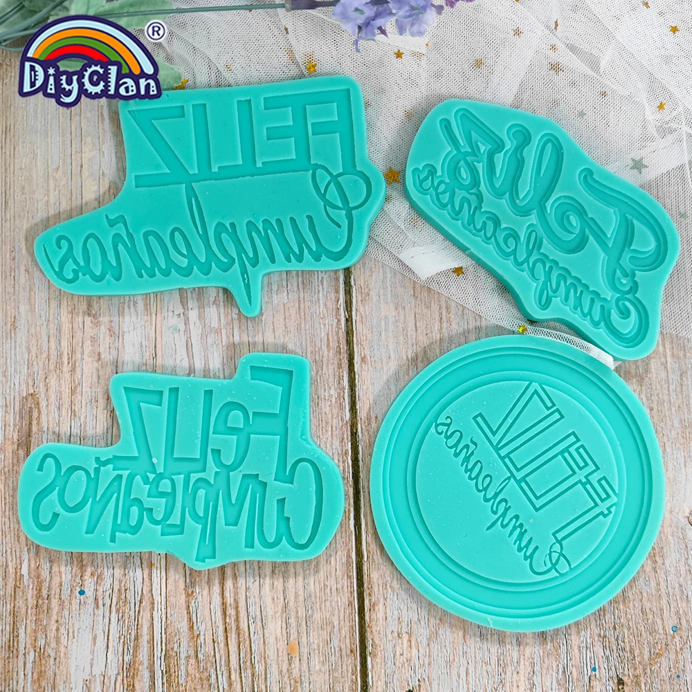 Feliz Cumpleaños Spanish Fondant Silicone Mold For Birthday Cake Decoration Card DIY Epoxy Resin Chocolate Dessert Making Mould