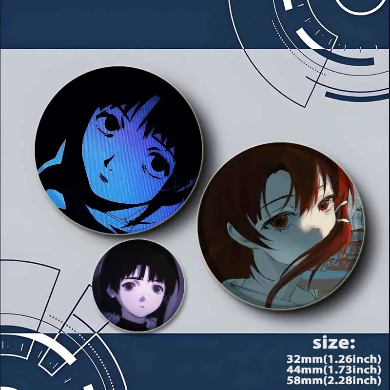 Serial Experiments Lain Badge Cute Anime Girl Lapel Pins 58mm Round Brooches for Backpack Clothes Accessories Fan Jewelry Gifts