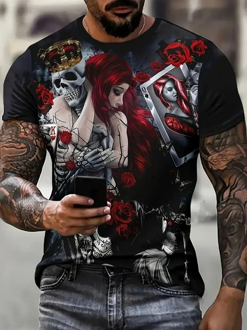 

Men's PLUS Size 3D Skull and Beauty Printed T-shirt,Loose and Casual,Soft,Comfortable and Breathable,Suitable for Outdoor Sports