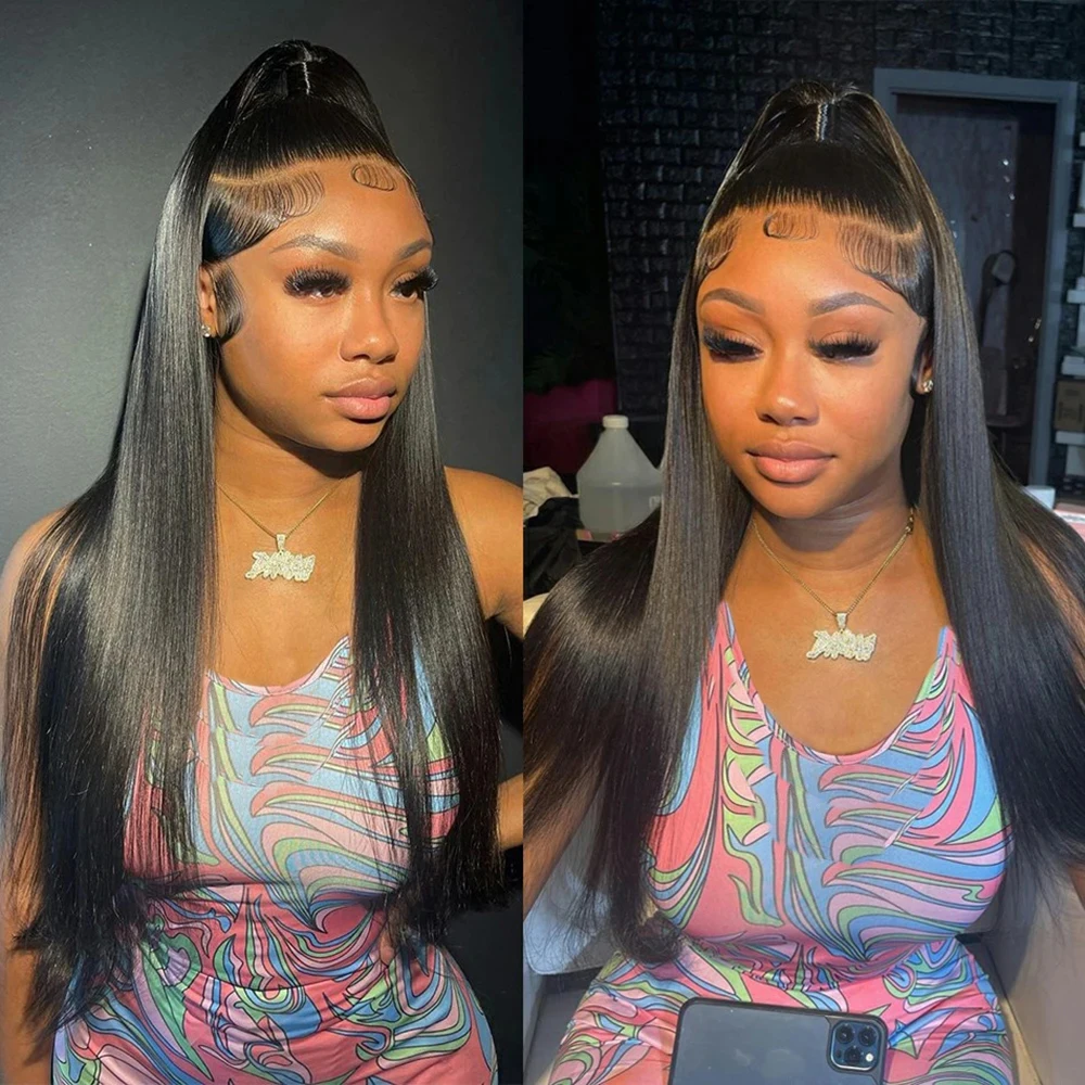 13x6 Hd الدانتيل الأسود الباروكات الاصطناعية الدانتيل الجبهة الباروكات حريري طويل مستقيم للنساء شعر مستعار أسود غطاء الألياف الاصطناعية غلويليس خصلات الشعر المستعار