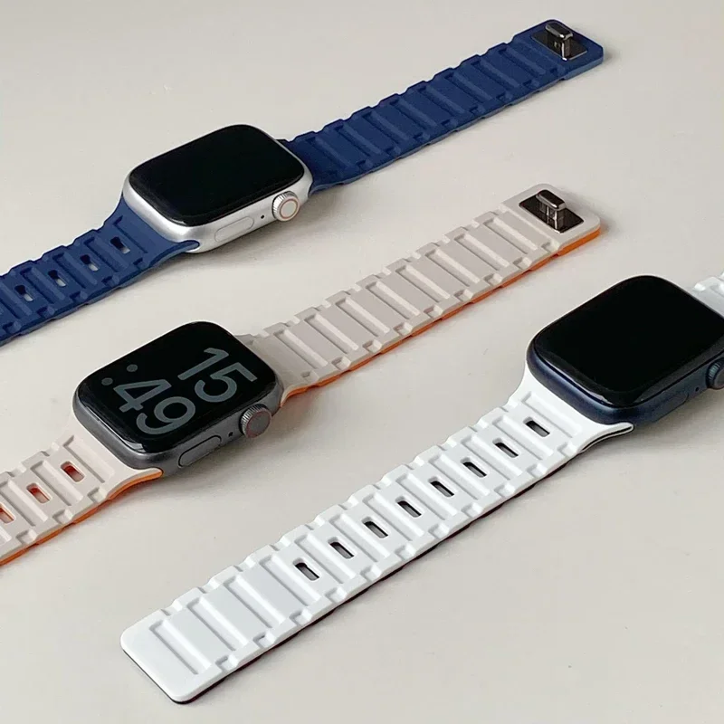 

Magnetic Strap For Apple Watch Ultra 2 49mm 44mm 45mm 46mm 42mm Belt Silicone Bracelet iWatch Series 10 8 7 6 5 9 Se 40mm Bands
