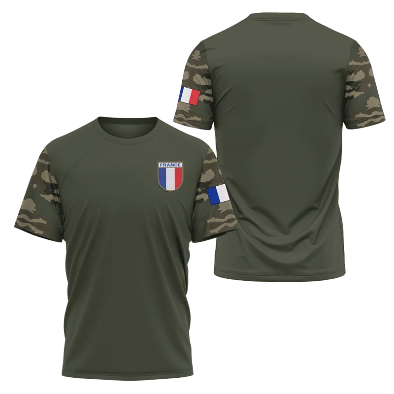 Camisetas con estampado 3D de camuflaje del ejército francés, camiseta de manga corta con cuello redondo para hombre, camisetas informales de gran tamaño, ropa de calle para niños