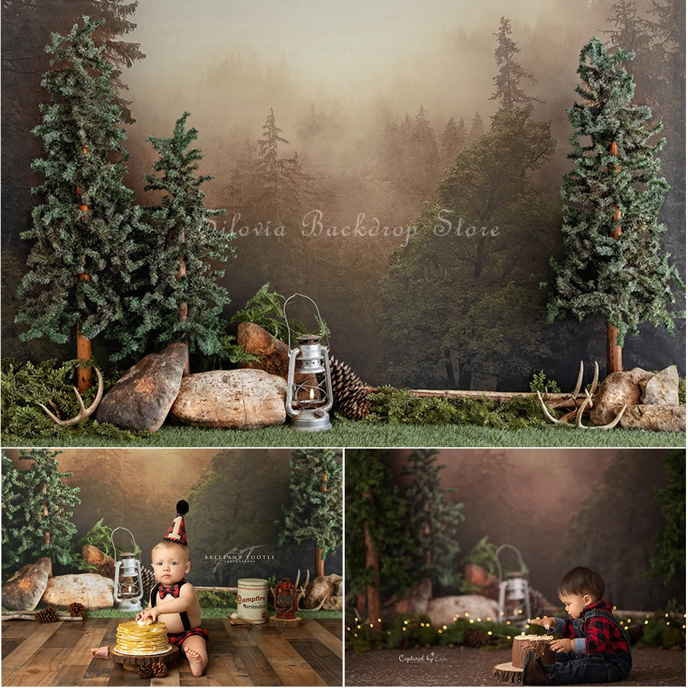 

Cozy Campground Photo Background Jungle Forest Woodland Photo Studio Props Children Birthday Cake Smash Photography Backdrop