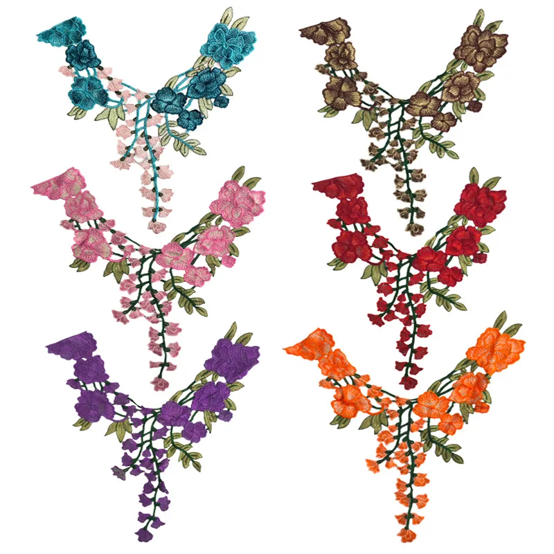 1PC Embroidered Fabric Flower Lace Sewing Applique Lace Neckline Collar Applique DIY Accessory
