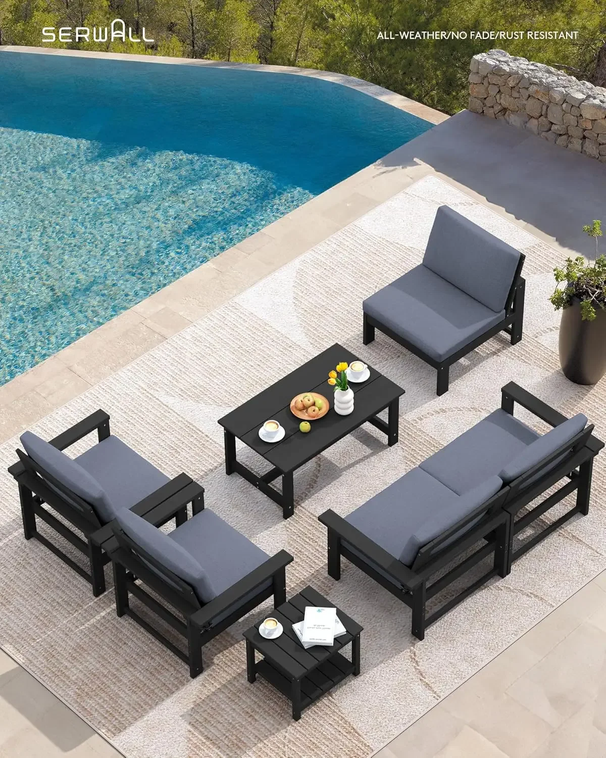 

7-Piece Outdoor Sectional Patio Conversation Set, All Weather Outdoor Couch Set Patio Sofa Set for Deck