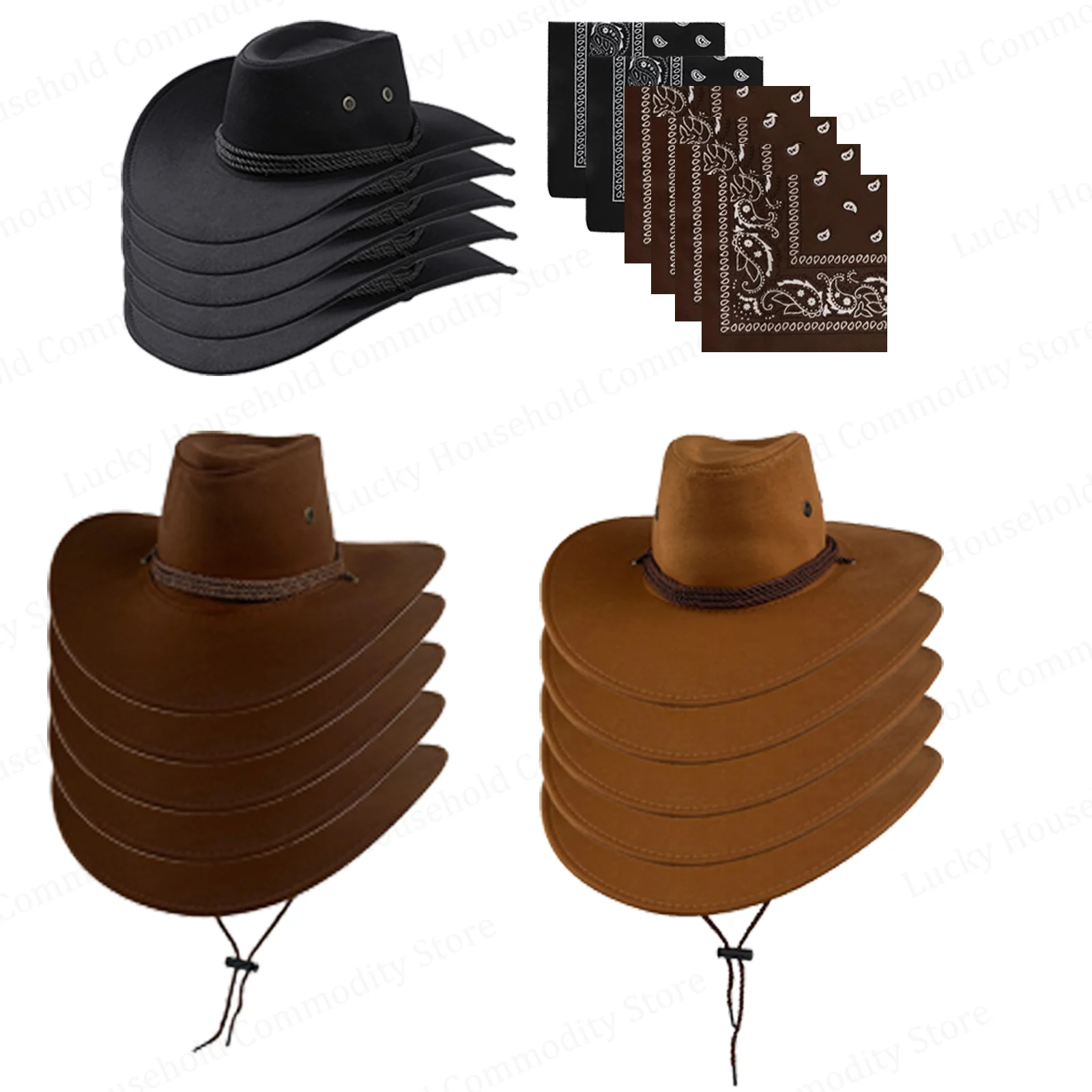 6-48 SETS Western Cowboy Hoed Cowboy Party Hoeden Cowgirl Hoed Bulk met Bandana's voor Volwassen Vrouwen Mannen Cosplay Kostuum Party Favoren