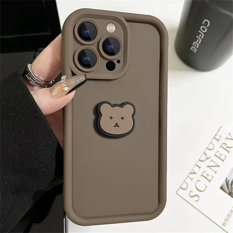 Cute 3D Bear Coffee Case for Samsung Galaxy S24 S23 Ultra S22 S21 Plus S20 FE A12 A32 A52 A52S A23 A33 A53 A14 A34 A54 Cover