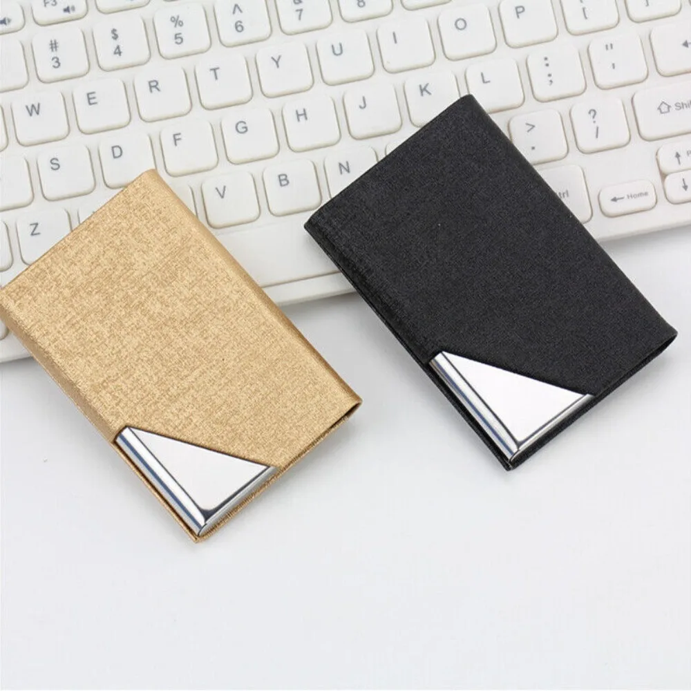 حافظة بطاقات جيب من جلد البولي يوريثان مصنوعة من الفولاذ المقاوم للصدأ وخفيفة الوزن وحامل بطاقات عمل بإبزيم نحيف وحامل بطاقات الائتمان للرجال