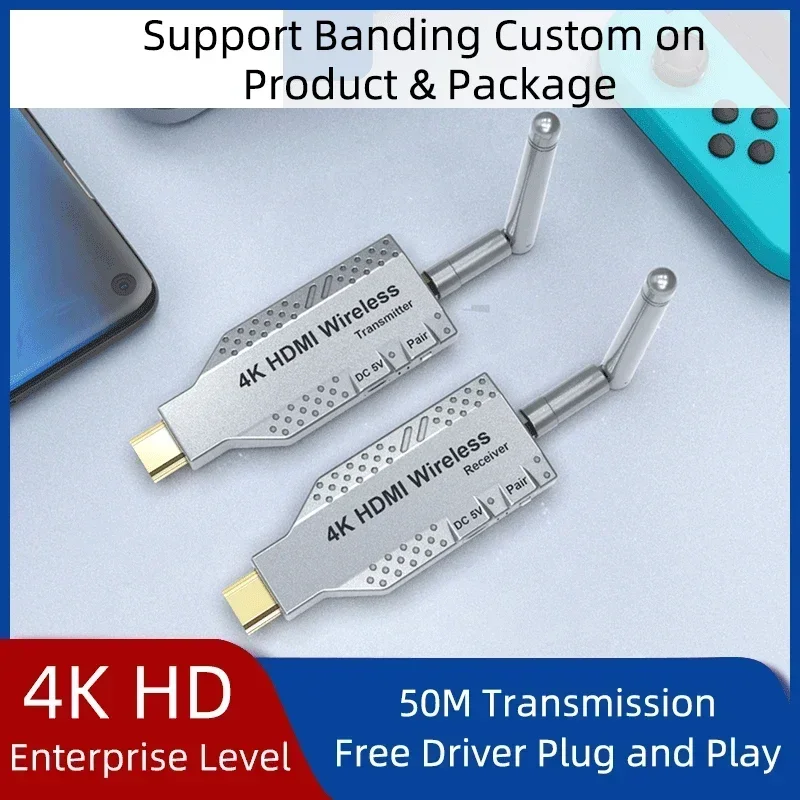 50M 5.8G 4K Wireless HDMI Video เครื่องส่งสัญญาณและตัวรับสัญญาณ Extender จอแสดงผล Dongle Kit Home Audio Video TV Stick โปรเจคเตอร์ Full HD