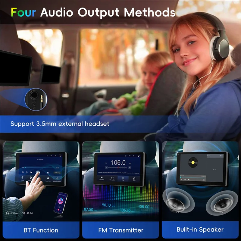 

2Pcs 9 Inch Multi-Functional Car TV Headrest Monitor For Back Seat, IPS Touch Screen Video Player With Carplay Android
