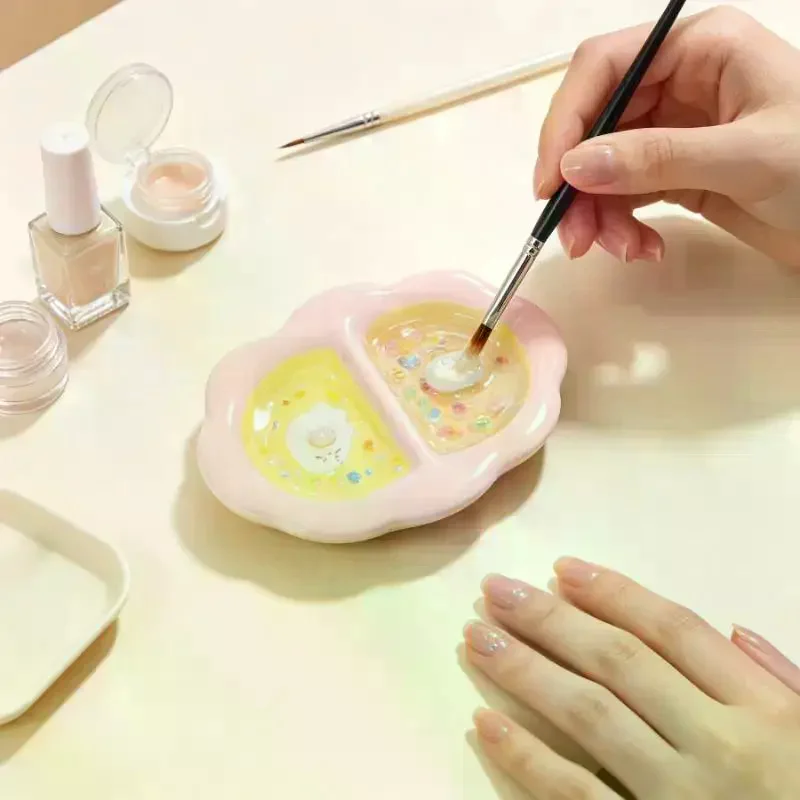 1/5Pcs Resin Palette Watercolor Painting Dish Kawaii Kitten Bear Color Palette Office Profession Nail Art Accessories Decoratio