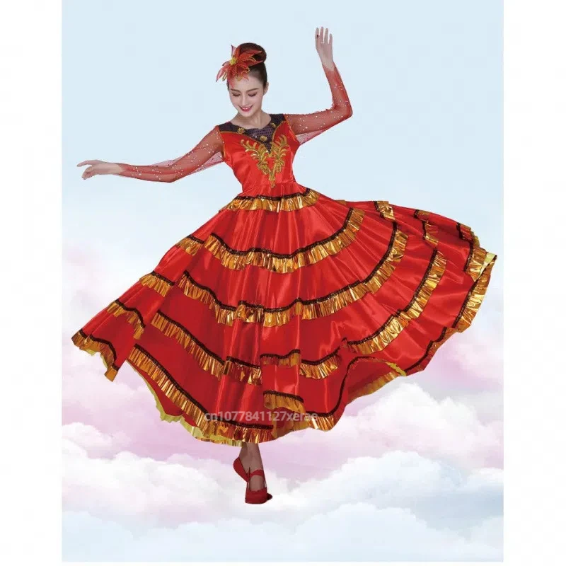 Costume de danse Flamenco, grande jupe de danse d'ouverture, Costume de spectacle de danse de corrida espagnole, Costume de spectacle sur scène pour femme
