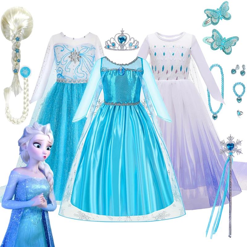 Gefrorene Elsa Mädchen Kleid Kinder Mesh Print Prinzessin Kleid Kinder Cosplay Karneval Geburtstag Sammlung Fotografie Kostüm