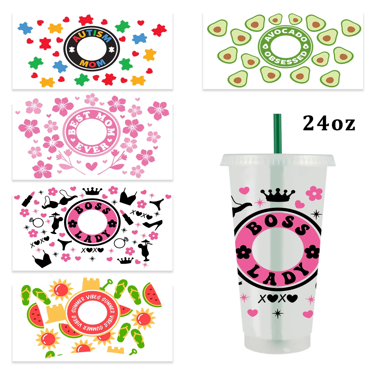 

3D UV DTF Cup Wrap Transfer Stickers for Glass Rub on Transfers for Crafting Cup Decal Stickers for 24OZ Libbey Glass Cups DIY
