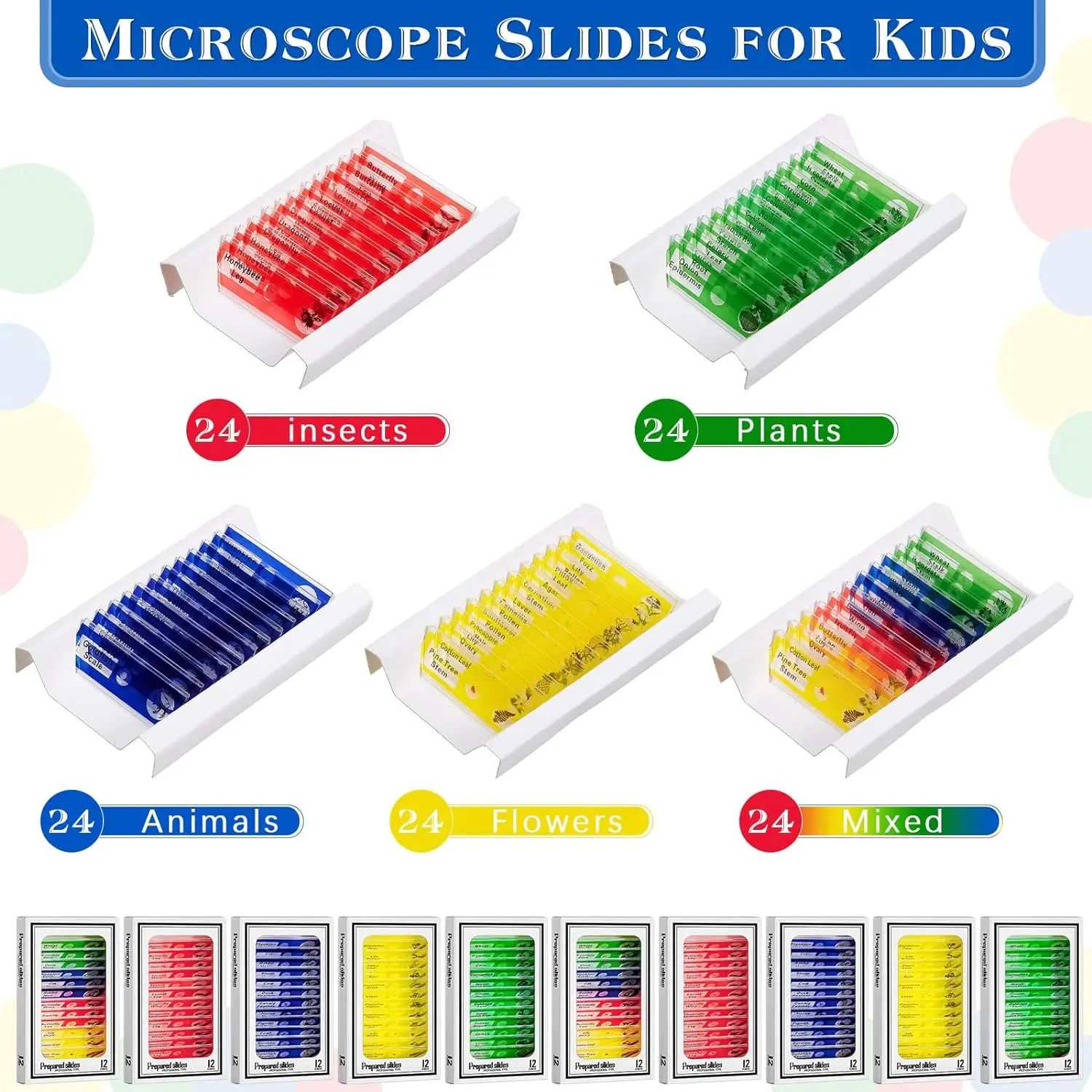 120 Pcs Kids Prepared Microscope Slides Animals Insects Plants Flowers Biological Specimens  For Student School Science