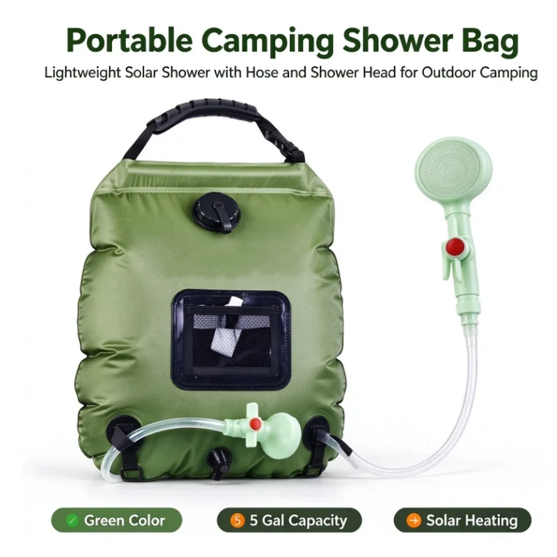 Stocking Stuffers Christmas Gift 20L Solar Heating Shower Bag 45°C Hot Water Shower Head Portable for Camping Beach Outdoor Bath