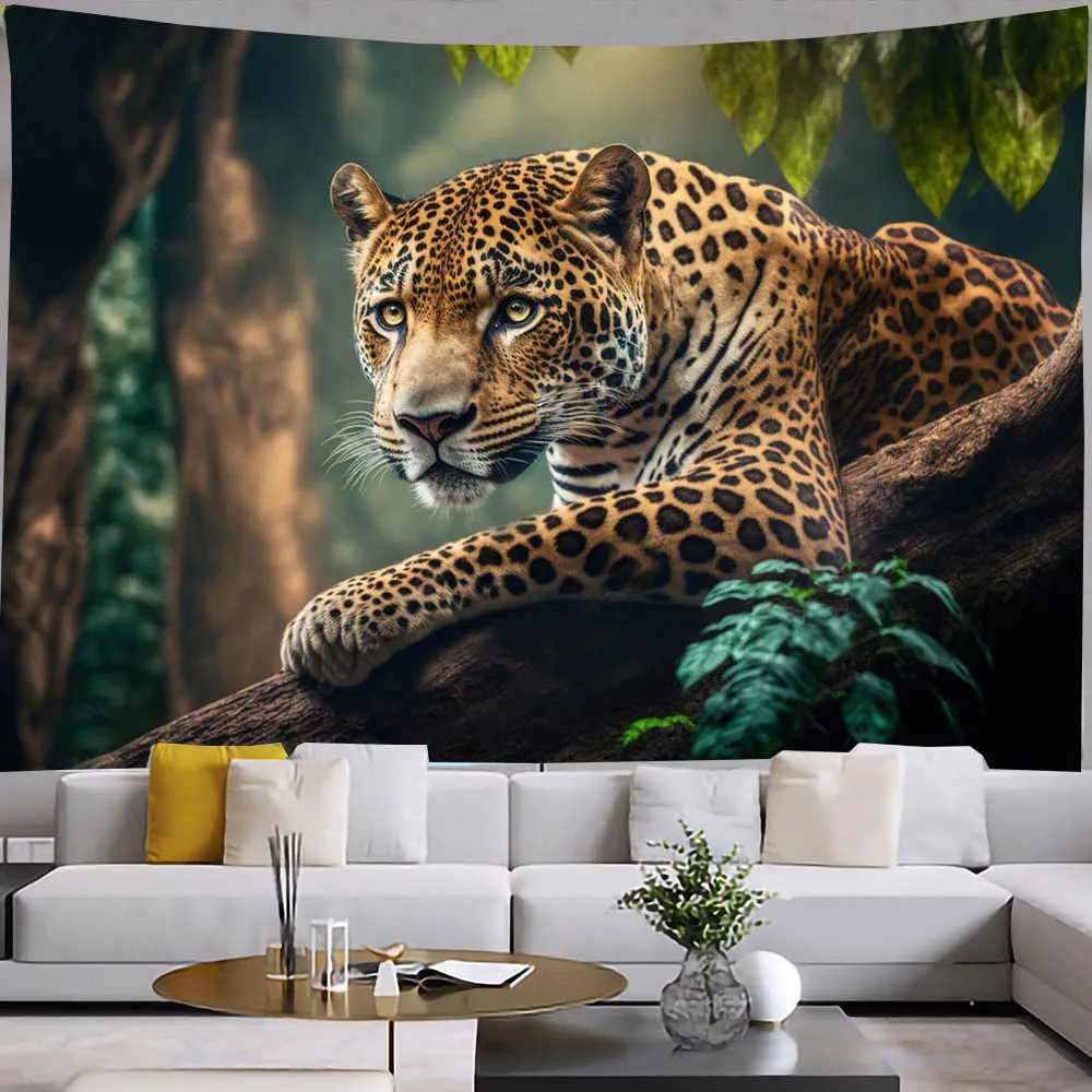 Animal Leopard Tapestry Cheetah Flowers Wall Cover Cloth Panther Colorful Floral Bedroom Living Room Decor Wall Hanging Blanket