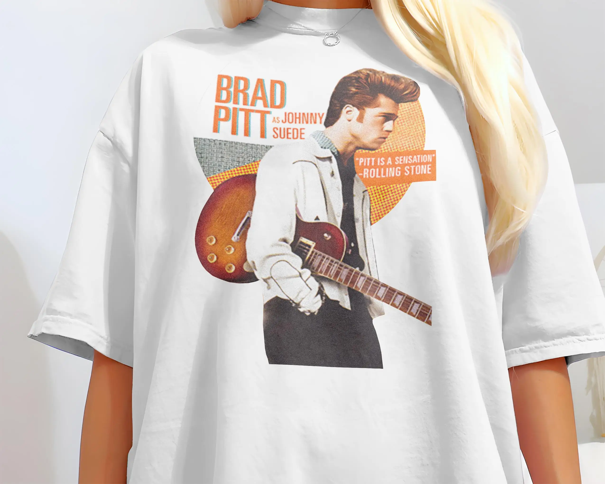 

ohnny Suede Retro Character Printed American Retro Rock Style Top Movie Star Theme Loose Short Sleeve Women's T-shirt