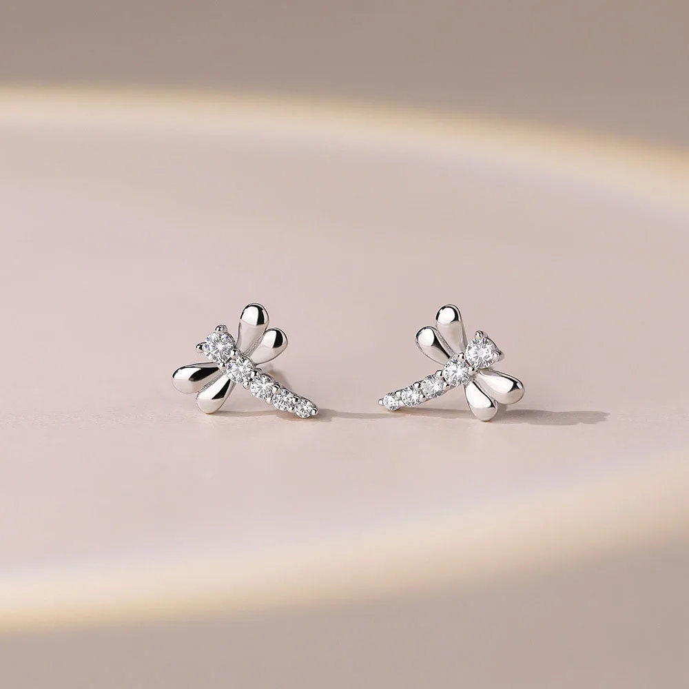 

Women's Cute Dragonfly Stud Earrings S999 Pure Sterling Silver with Zirconia Jewelry Accessory
