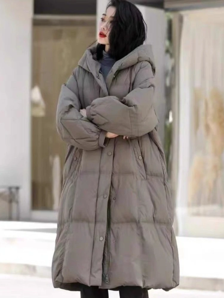Chaqueta larga de invierno con capucha y cremallera Parkas para mujer 90 abrigo acolchado de pato blanco prendas de vestir gruesas abrigo acolchado cálido para mujer 2025 nuevo