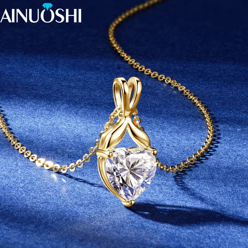 

AINUOSHI New D2.00CT Moissanite Necklace for Women Heart Pendant Necklaces Female Party O Chain 50cm Sparkling Jewelry Gifts