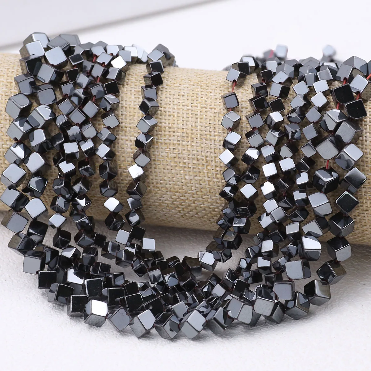 Natural Black Hematite Stone 4/6MM Diagonal Cube Square Spacer Loose Beads For Jewelry Making Diy Bracelets Necklace Accessories