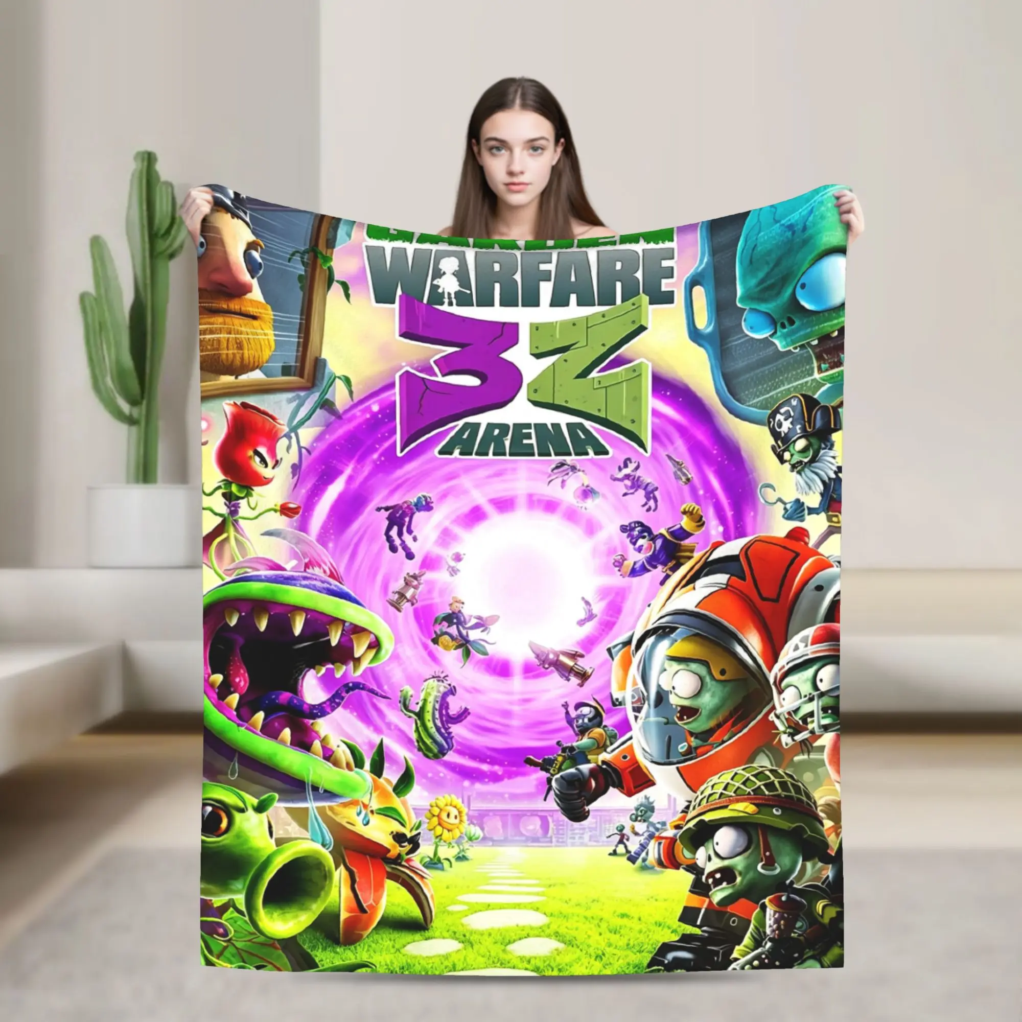 Custom P-Plantsed Vs. Zombiesed Blankets Warm Flannel Funny Game Vegetable Print Throw Blanket for Sofa Office Bedspreads