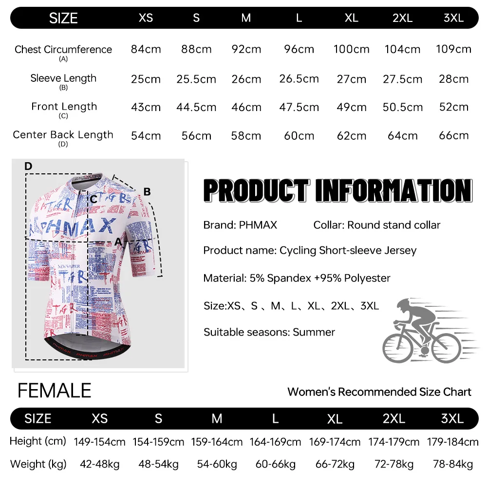 PHMAX Women's Cycling Jersey Summer Breathable Pro Short Sleeve Cycling Maillot Anti-UV SPF 50+ Mountain Road Cycling Clothing
