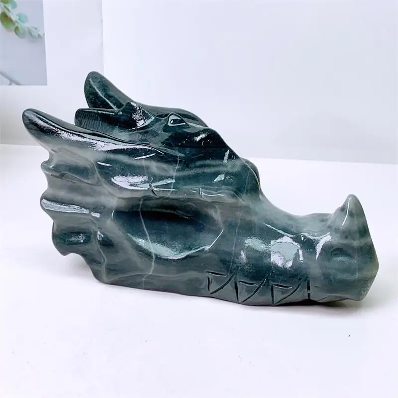 15CM Natural Taichi Stone Dragon Skull Carving Head Animal Statue Faucet For Room Decoration Holiday Gifts 1pcs