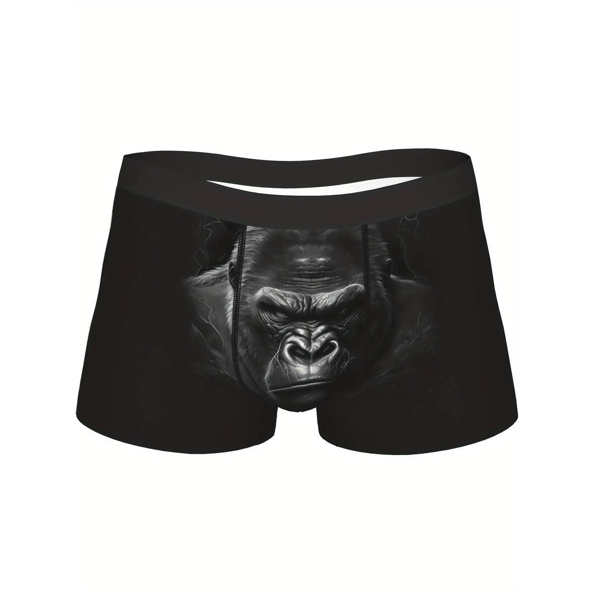 Wild King Gorilla Print Men's Boxer Briefs – Unique, Comfortable, and Bold Black Underwear Animal Men'S Underwear