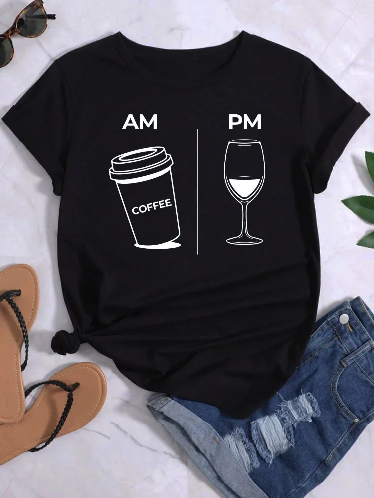 

Am Coffee Pm Glass Print T Shirt Fashion Women T Shirt Short Sleeve T-shirt Summer Female Tops Women O-neck Tee Shirts Clothing