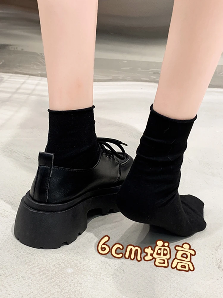 British Style Shoes Woman 2023 Round Toe Female Footwear Casual Sneaker Loafers With Fur Black Flats All-Match Oxfords Modis Clo