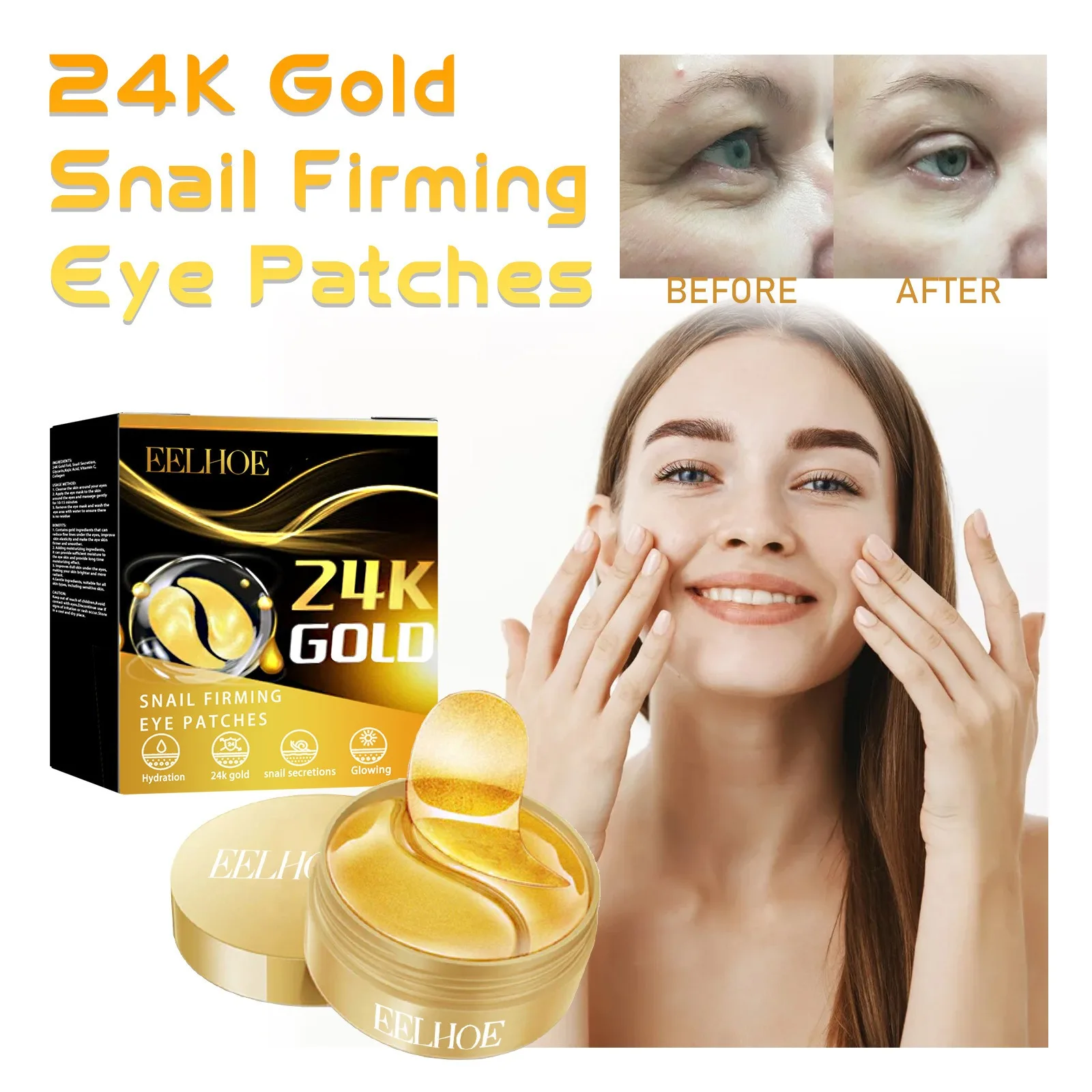 60pcs Collagen Eye Mask 24K Gold Eye Patch Seaweed Eye Dark Circles Anti-Puffiness Anti-Aging Moisturizing Eyes