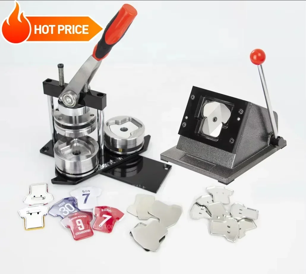 

The Best Price T-shirt Shape Button Maker Kit Badge Press Machine + Stand Paper Cutter +1000sets Pin Components
