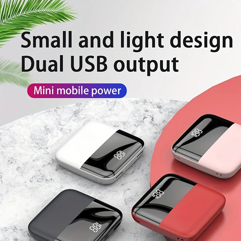 10000mah For Mini Large Capacity Power Bank Portable Digital Display Fast Charging Dual Usb Ultra Slim External Battery 2pcs