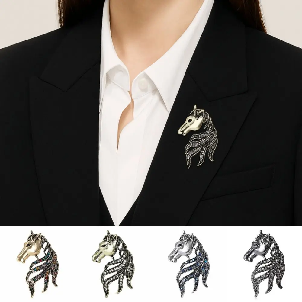 الكلاسيكية الفاخرة حجر الراين الحصان رئيس دبابيس لامعة النهاية مجوهرات اكسسوارات الحيوان الحصان دبوس دعوى معطف بروش حفلة عادية