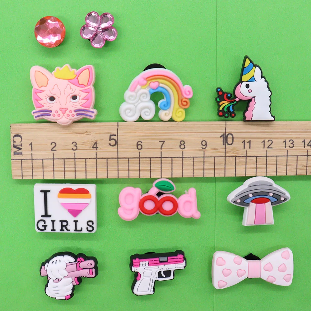 Pink Series 1Pcs Cat Gun Rainbow Good Unicorn Ballet Girl Umbrella Garden Sandal Charms DIY Adult Shoe Buckle Accessories