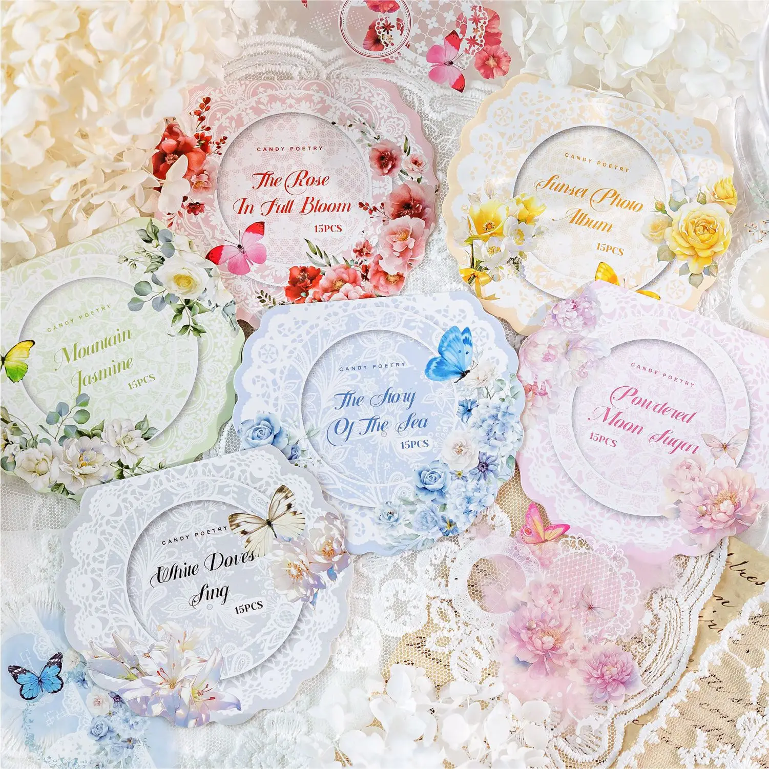 Blumentanz-Serie PET-Aufkleber-Set, Florale Spitzen-Dekorationsaufkleber für Tagebuch DIY Scrapbook-Zubehör, 15 Stück/Packung