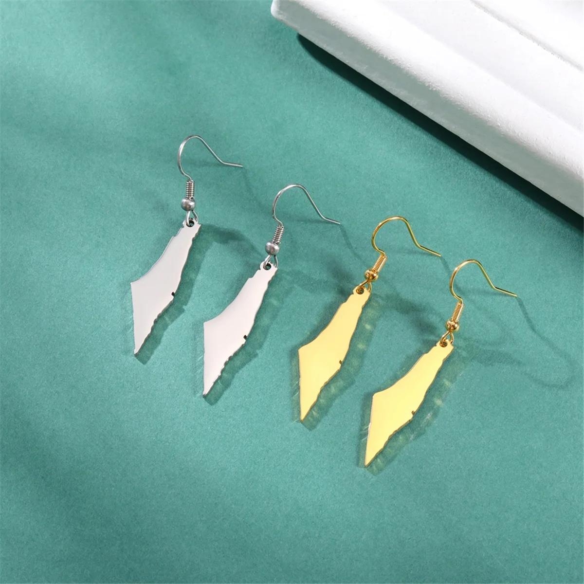 B Gold Palestine Map Dangle Earrings Women Country Geography Map Pendent Earring Stainless Jewelry