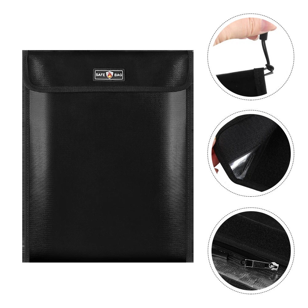 

Fireproof Bag File High Temperature Waterproof Holder Security Document Black Pouch